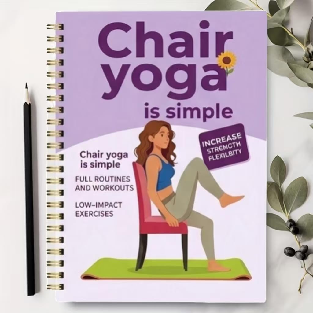 30-Day Chair Yoga Guide Book for Beginners, 60 Workouts for Weight Loss & Flexibility, Spiral Bound Senior Exercise Book (5.5x8.3 Inch, Deep purple)