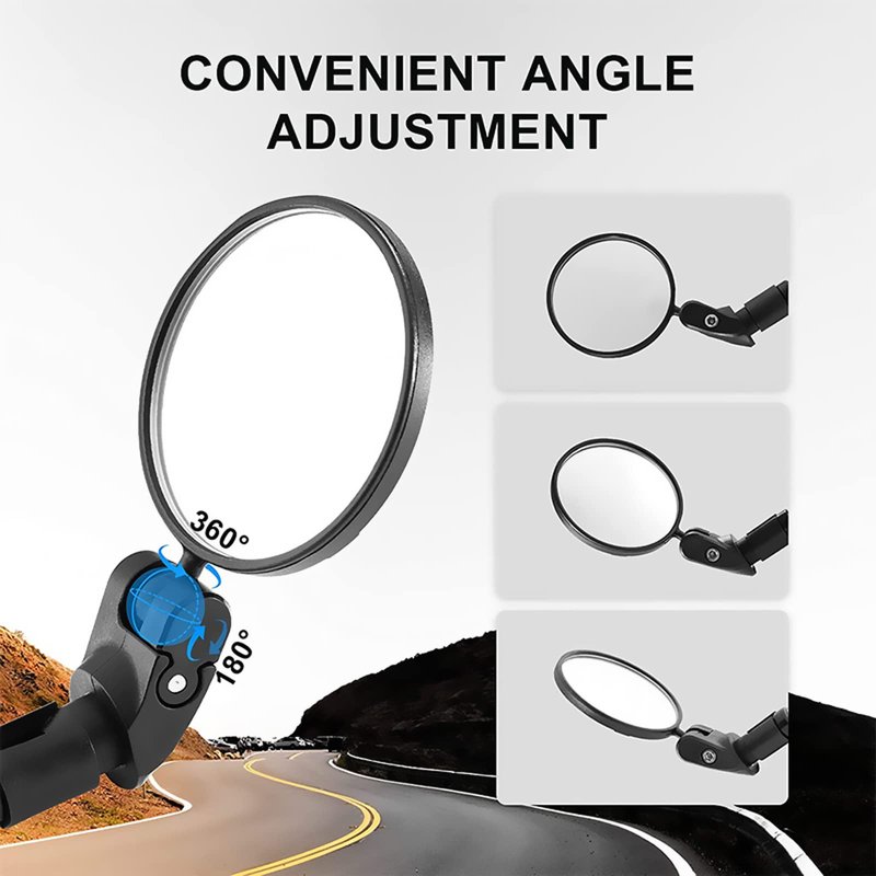 Bike Mirror, 2 Pcs 360˚ Rotatable Bar End Bicycle Mirrors for Handlebars, Wide Angle Convex Bike Mirrors Handlebar Rearview Mirror Bike Mirrors for Handlebar End Mount Mountain Road Adult Bike Cycling