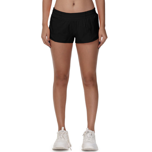 MCEDAR Women's Running Shorts Low Waisted 2.5"，Lightweight Active Workout Quick Dry Gym Athletic Sports Shorts Zip Pocket Black,6/S