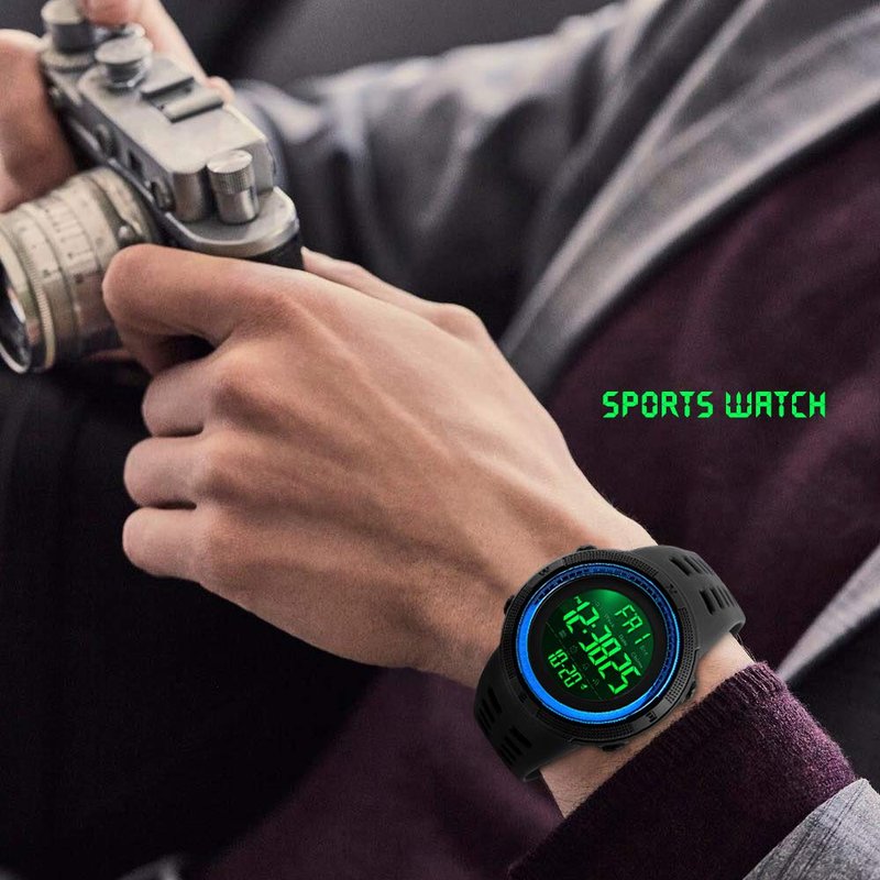 SKMEI Watch for Men,Military Sports Round Digital Watch with Waterproof Led Light Stopwatch Countdown Date Alarms Chronograph