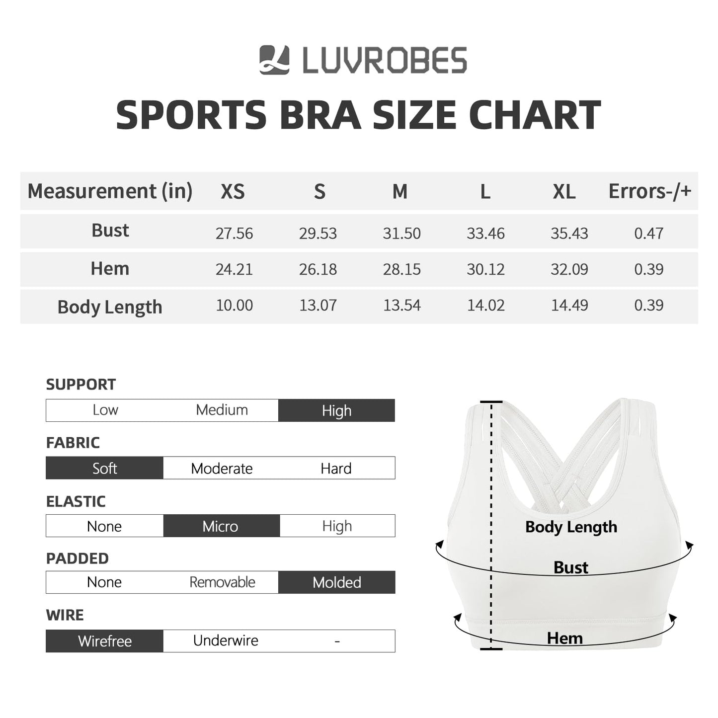 Luvrobes High Impact Sports Bra for Women Full Support Molded Cup Criss Cross Back No Bounce Workout Fitness Running (White,S)