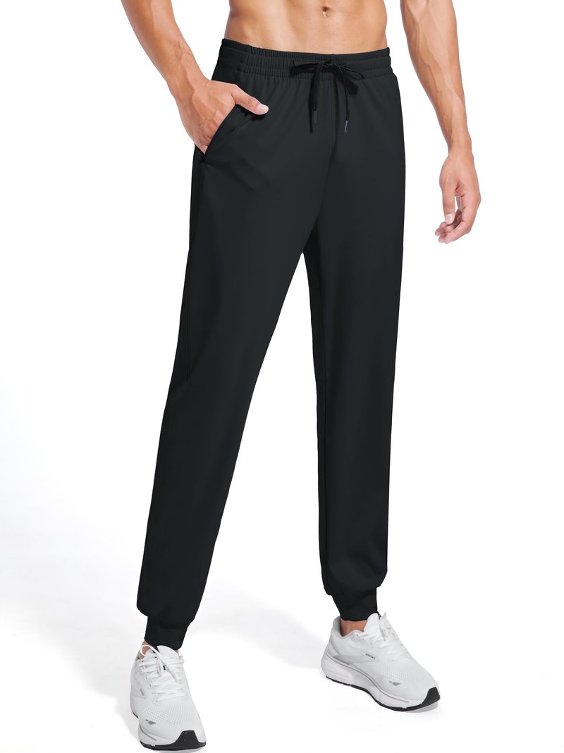 Tallemon Tall Mens Joggers 34 Inseam Long Sweatpants with 3 Zipper Pockets Lightweight Athletic Tapered Pants, Black, Large