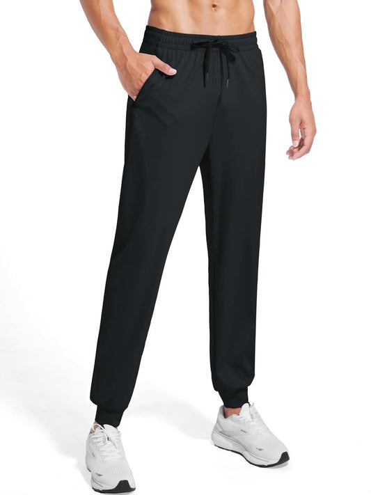 Tallemon Tall Mens Joggers 34 Inseam Long Sweatpants with 3 Zipper Pockets Lightweight Athletic Tapered Pants, Black, Large