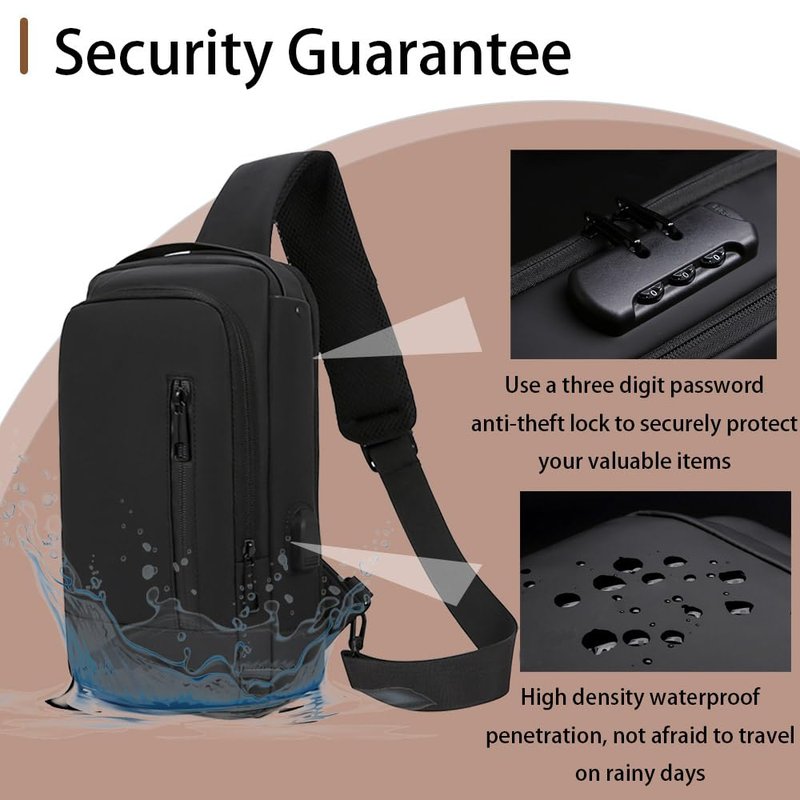 PEAGLOB Sling Bag Mens Crossbody Daypack Nylon Shoulder Bags Anti-theft Chest Bag Backpack For Men Women Hiking Motocycle with USB Charging Hole