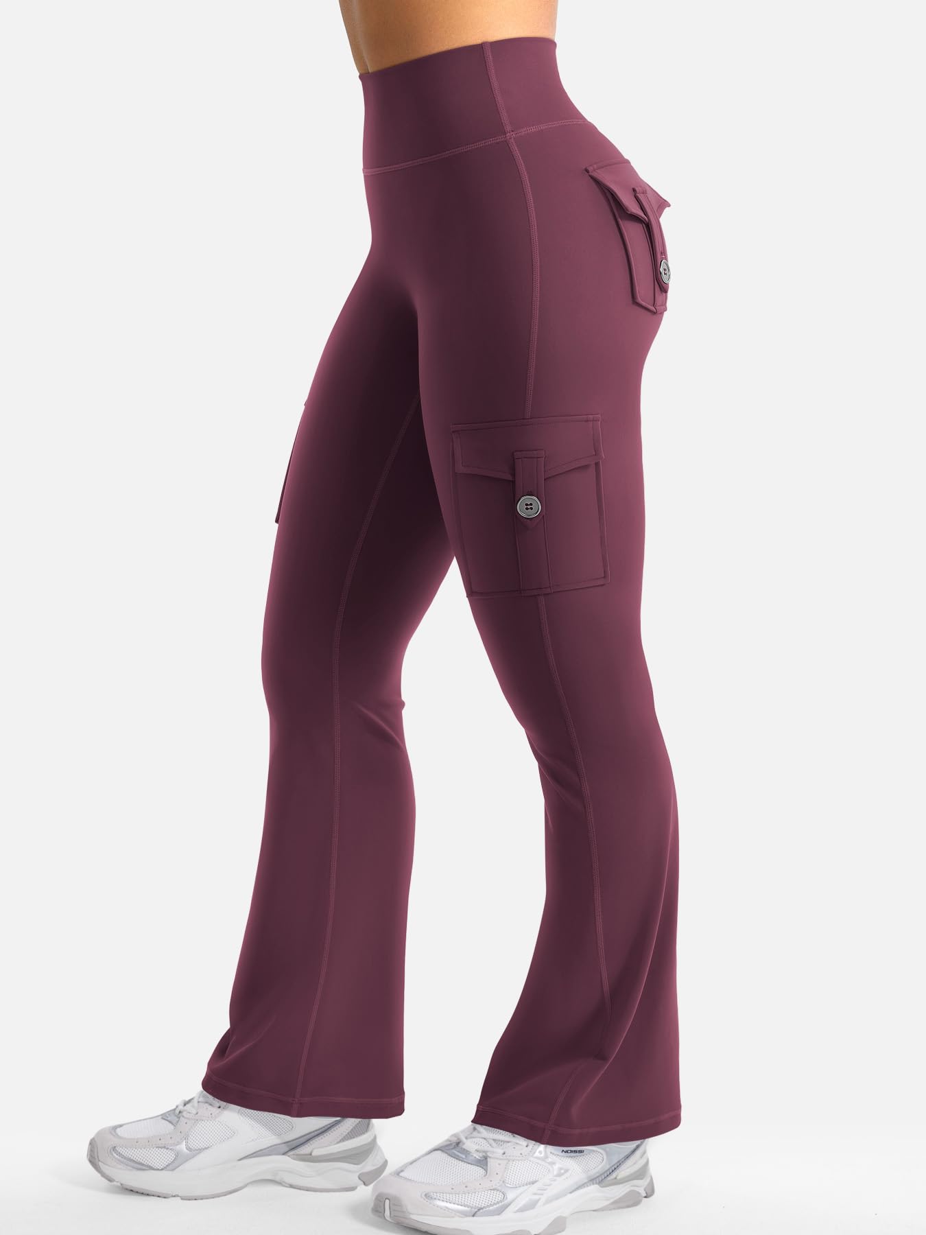 YEOREO CoreFlex Women Workout Flare Leggings with Pockets Scrunch Cargo Gym Yoga Leggings Black Cherry L