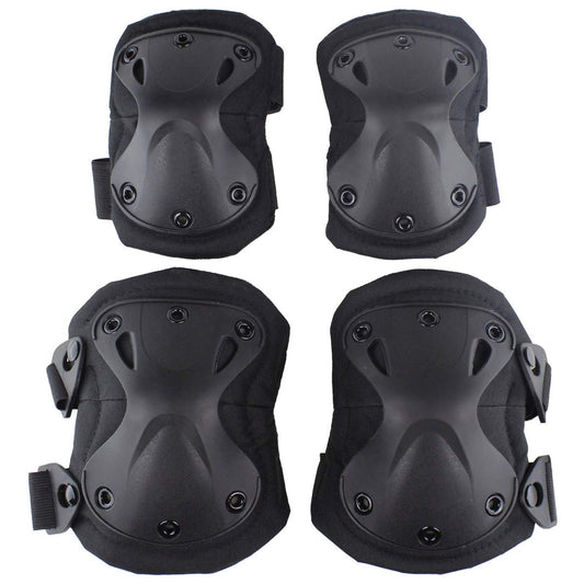 AOUTACC Tactical Combat Knee & Elbow Protective Pads Set for Outdoor CS Paintball Game Cycling Safety Skateboarding Gear Skates Knee Protection Guard Pads (Black)