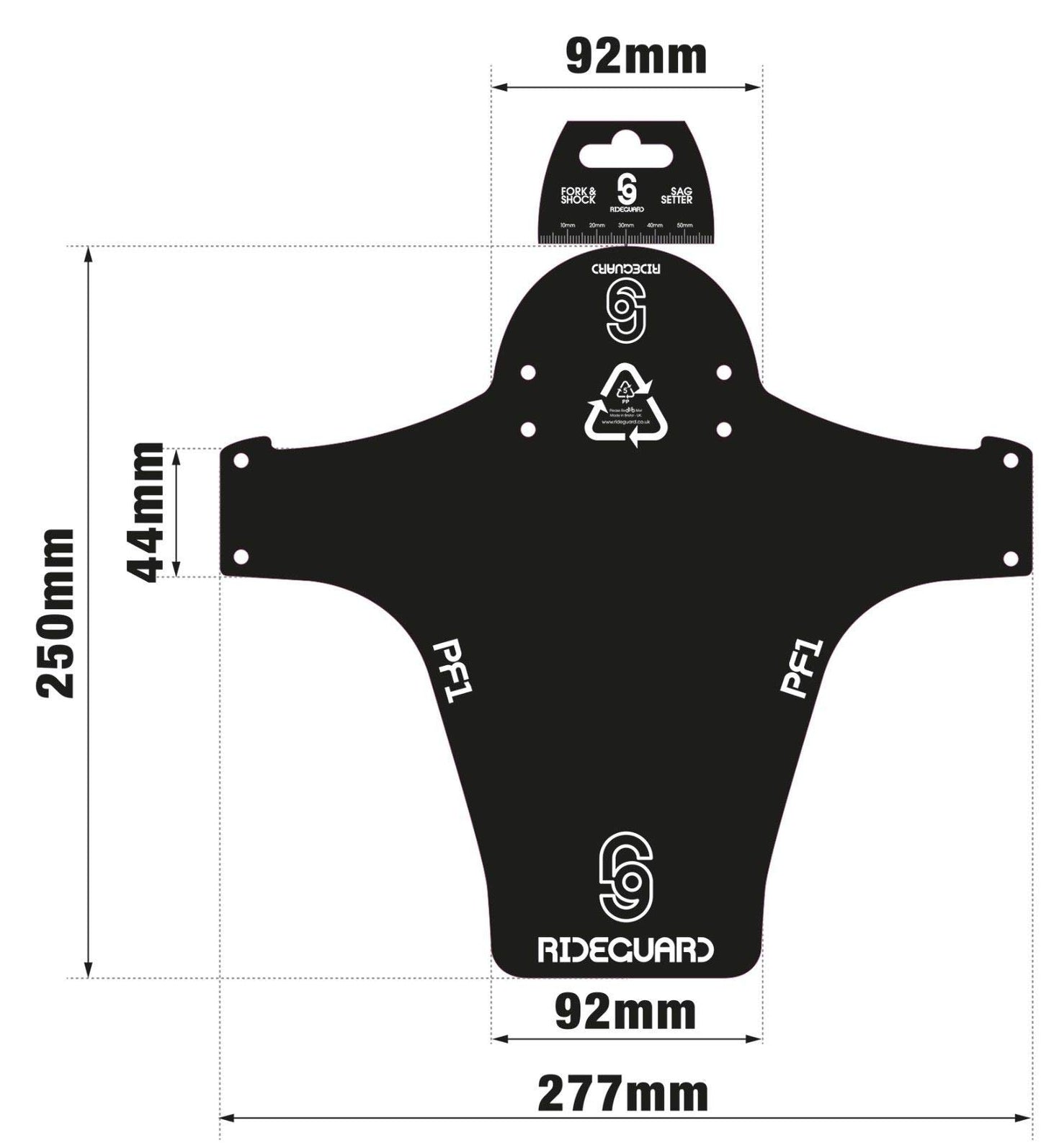RideGuard PF1 Kraken Signature. Front MTB Mudguard Mountain Bike Fender. Fits 24”, 26”, 27.5”, 29”, Plus Size and Fat Bikes. UK Made 100% Recycled Plastic Waste 100% Recyclable.