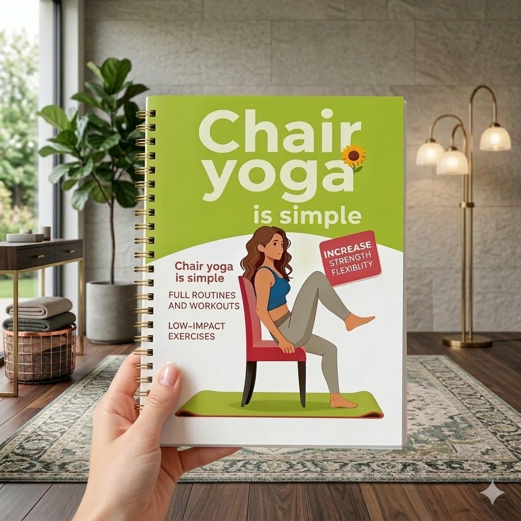 Chair Yoga for Beginners, 30-Day Guide with 60 Seated Workouts for Flexibility, Strength & Healthy Weight Support | Spiral Bound Exercise Book, 5.5 x 8.3 in, Green