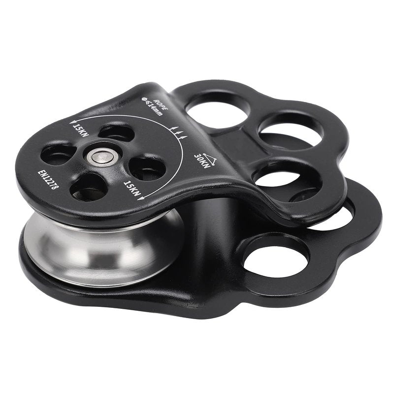 30KN Dual Bearing Hitch Climber Pulley, for Arborist Tree Climbing with 3 Holes Side Plate