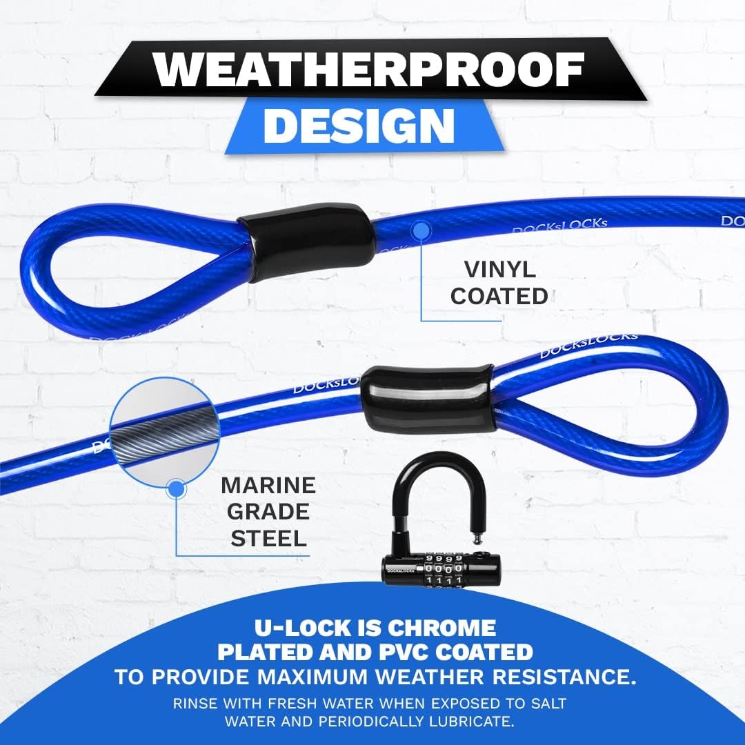 DocksLocks Security Cable Lock Set - Keyless Anti-Theft U-Lock for Bikes & Equipment | Weatherproof, 5ft to 25ft Length