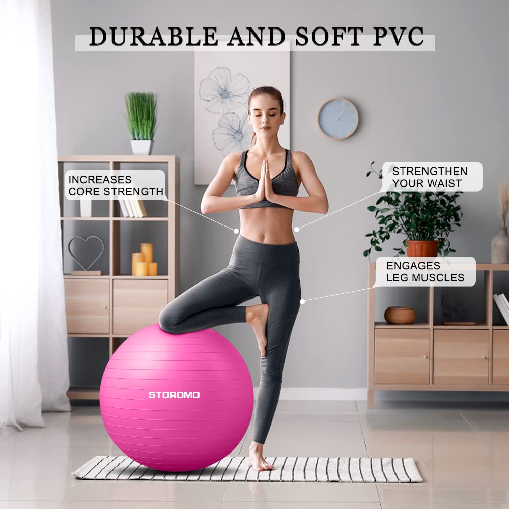 STOROMO Exercise Ball,Yoga Ball(Free Exercise Tutorial)，Extra Thick Non-Slip,Holds 2500 lbs, Workout Ball for Pregnancy birthing and Balance Stability (Pink, 65cm/25.6in)