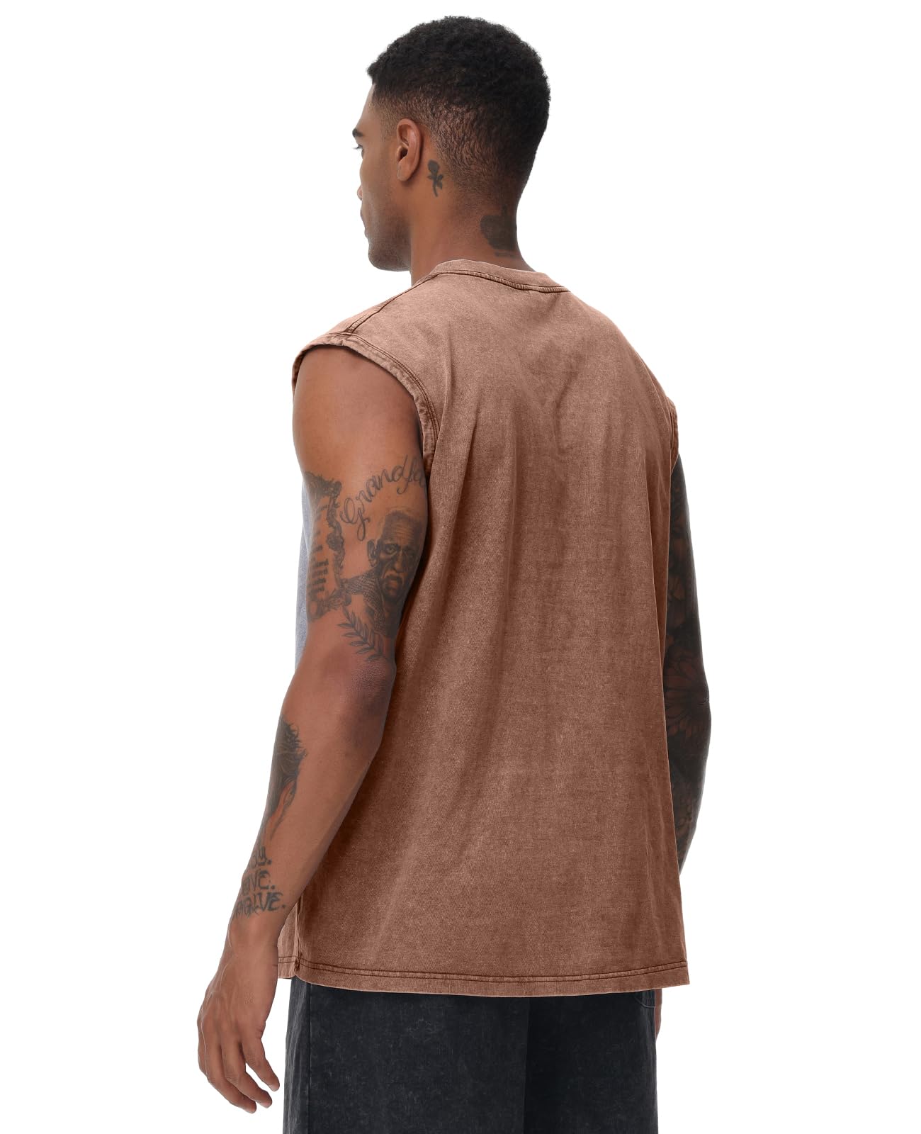 Mens Workout Tank Tops Sleeveless Tee Shirts Men Muscle Shirt Gym Acid Wash T Shirts Running Beach Loose Fit Tee(CF,M) Coffee
