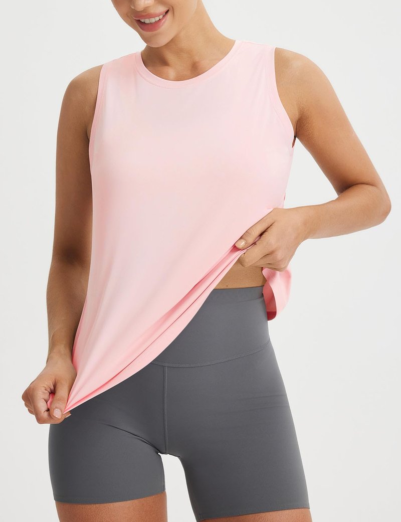 baleaf Women's Workout Tops Athletic Tank Tops Loose Fit Sleeveless Open Back Running Shirts UPF50+ Gym Exercise Yoga Pink M