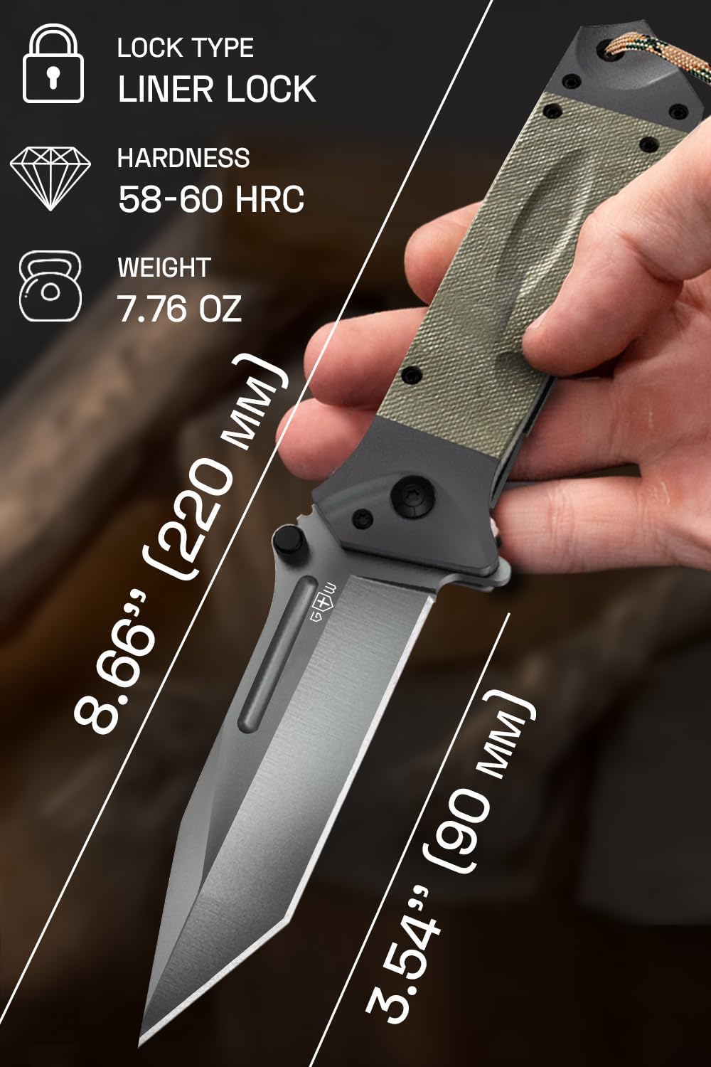 Grand Way Pocket Knife Spring Assisted Knife - Folding Tactical Knives Japanese Tanto Blade Knives - Best for Camping Hiking EDC Work Knife Birthday Christmas Gifts for Men 6688