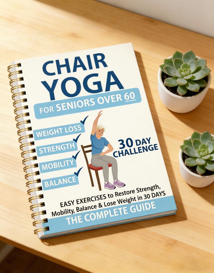 Chair Yoga for Seniors 60+ – 30-Day Low-Intensity Exercise Plan with 40+ Poses to Restore Strength, Balance & Mobility – Large Print, Spiral-Bound (5.5x8.3 Inch,Blue)