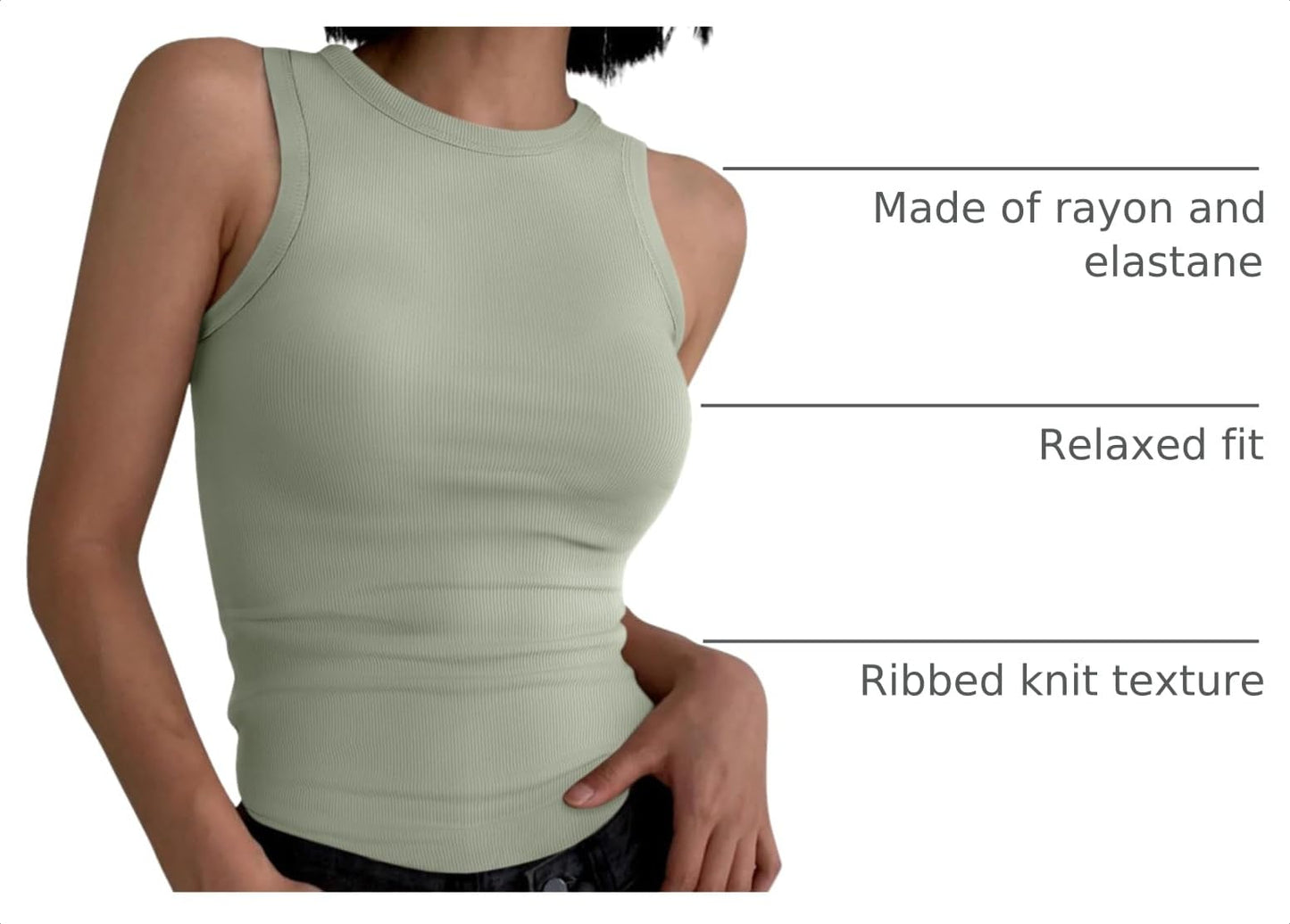 ANRABESS Womens Sleeveless High Neck Tank Tops Fashion Summer Casual Basic Slim Fit Ribbed Racerback Top Shirt Clothes Sage Green Large