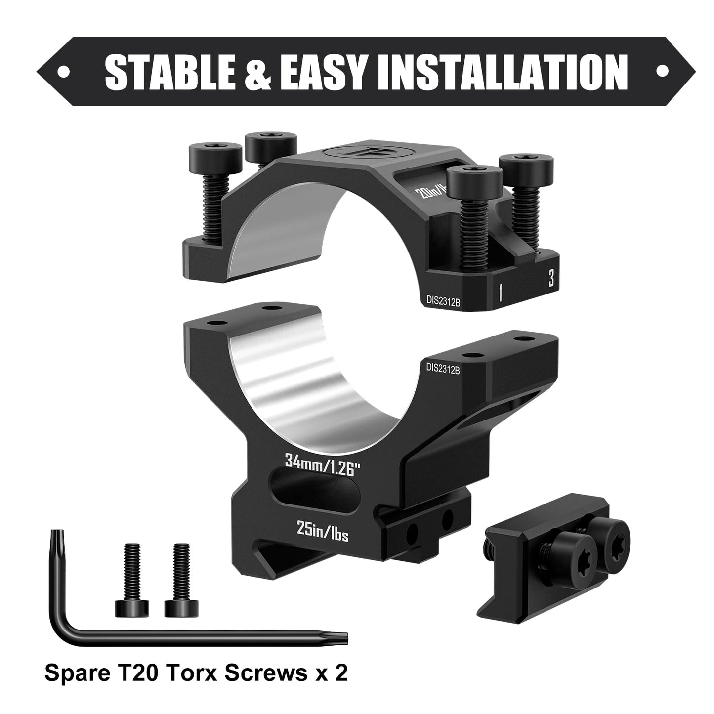 DISCOVERYOPT Precision Scope Rings, Precision Lapped Riflescope Mounts for Picatinny Rails (34mm-1.26 inches)