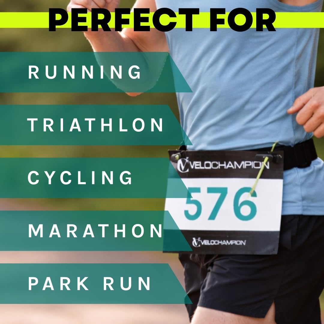 VeloChampion Lightweight Running Belt Waist Pack for Men Women - Elasticated Stretch Fit Race Number Holder - No Pins - 3 Sizes - Run. Triathlon. Cycle. Marathon. Jogging (1, Medium)