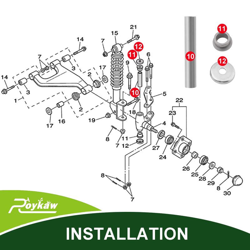 Roykaw G22/G29 King pin and Bushings Kit Includes Steering Knuckle Outer Cover, Spindle Tube Spacer for Gas & Electric Golf Cart, Replaces OEM # 2NL-23448-00-00, 90381-17067-00, 2NL-23517-00-00