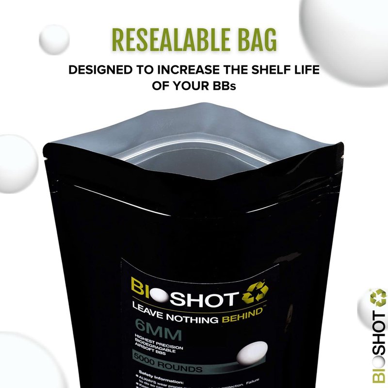 BioShot Biodegradable Airsoft BBS - .36g Super Slick Seamless Sniper Weight Competition Match Grade for All 6mm Airsoft Guns and Accessories (3000 Rounds, White)