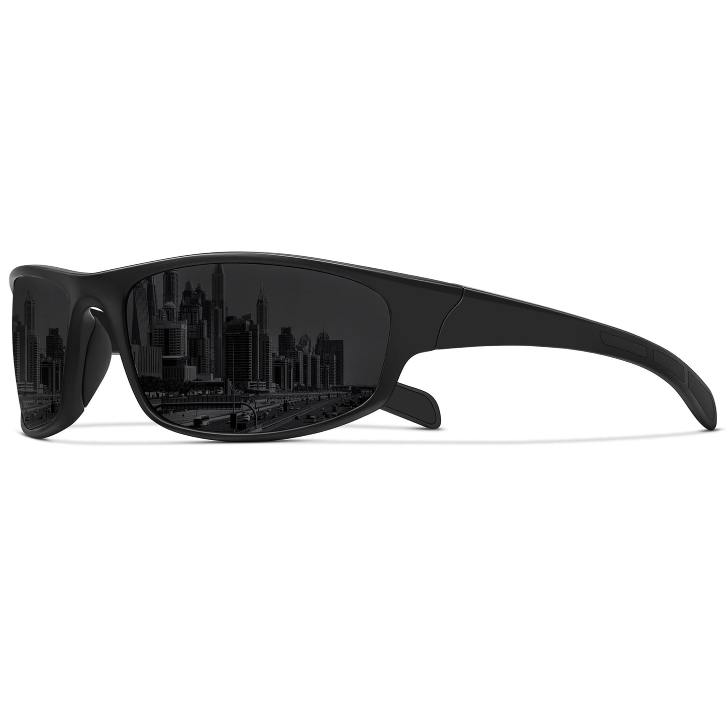 Ofwin Sports Polarized Sunglasses for Men Women Wrap Around Sun Glasses Fishing Cycling Driving Running UV Protection Black