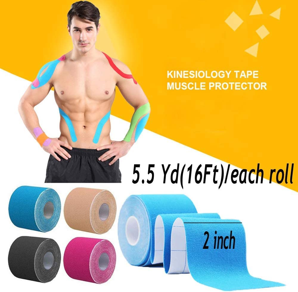 OBTANIM 6 Rolls Waterproof Breathable Kinesiology Tape, Athletic Elastic Kneepad Muscle Pain Relief Knee Taping for Gym Fitness Running Tennis Swimming (6 Colorful)