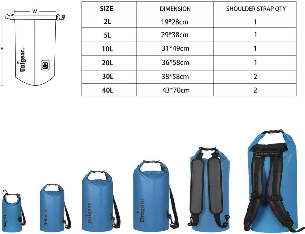 Unigear Waterproof Dry Bag - Lightweight Floating Storage for Kayaking, Boating & Camping | 2L/5L/10L/20L/30L/40L Sizes