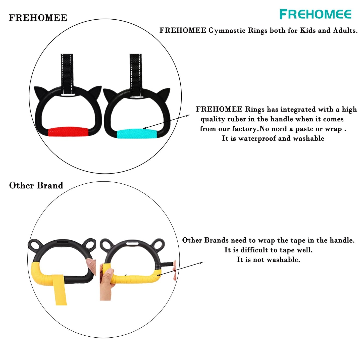 New FREHOMEE Professional Gymnastic Rings,Both for Adults and Kids,Support 440lb/1600lb,Home Fitness Equipment,Indoor and outdoor Pull-up Bar for Stretching and Height Increase,with adjustable straps…