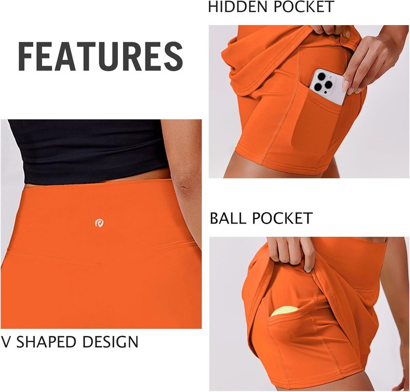 Womens Tennis Skirt - High Waisted Golf Skort with 2 Pockets | Stretchy Athletic Skirts for Pickleball, Running, Workout