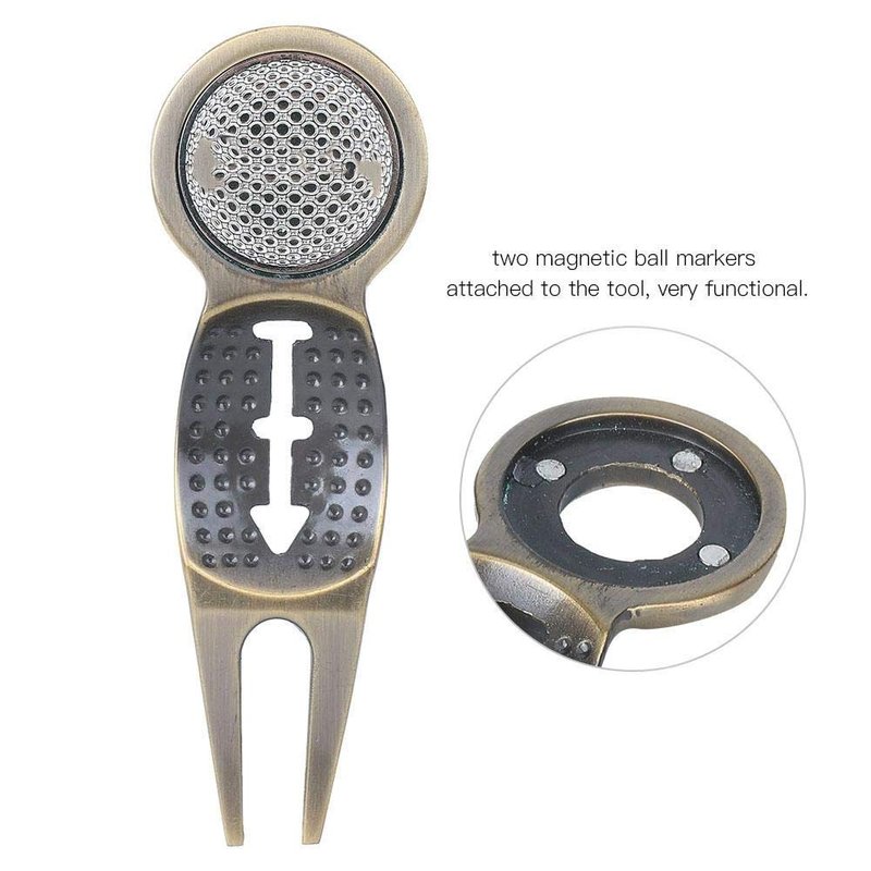 Golf Divot Repair Tool, Portable Zinc Alloy Green Fork with Magnetic Ball Markers Ball Line Drawing Function for Golfers Golf Course Maintenance Travel Use