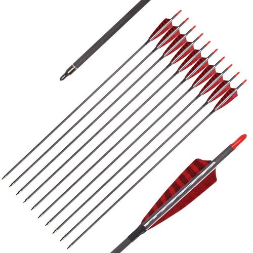 Hunter Ian Archery Pure Carbon Arrows 600 Spine 30 Inch Turkey Feather Fletching Screw in Field Points Targeting Hunting for Traditional Long Bow Recurve Bow Compound Bow Pack of 12