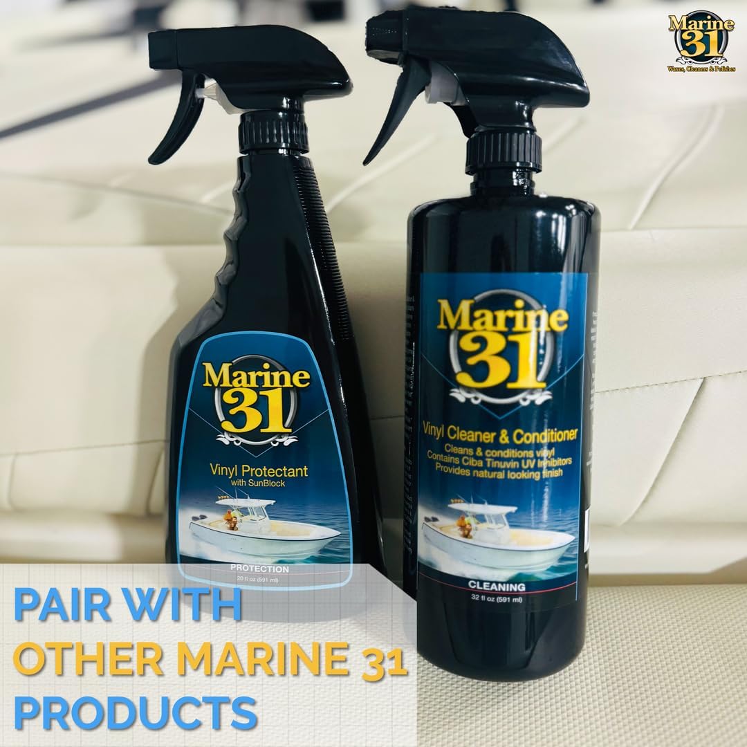Marine 31 Vinyl Cleaner & Conditioner - UV Protection & Long-Lasting Shine | 32 oz Safe for Boats & Car Interiors