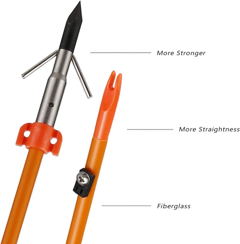 Bow Fishing Arrows - 34 Inch 8MM Fiberglass Arrows with Safety Slides | Pack of 6, ID 5/16 Inch
