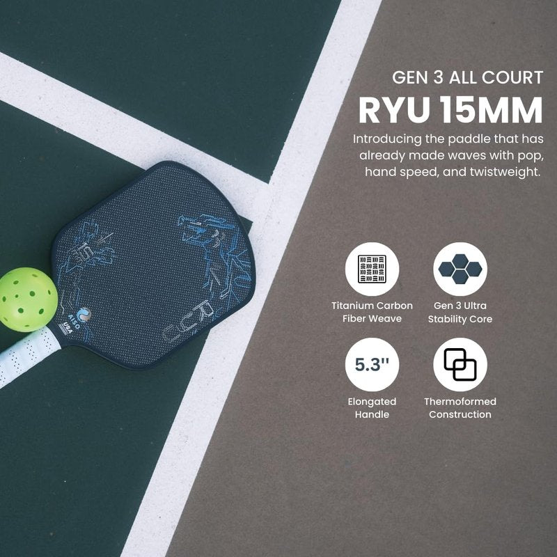 Aiso Ryu 15MM | Gen 3 Thermoformed Paddle with Foam Injection | Titanium x T700 Carbon Fiber Weave | 5.3'' Elongated Handle