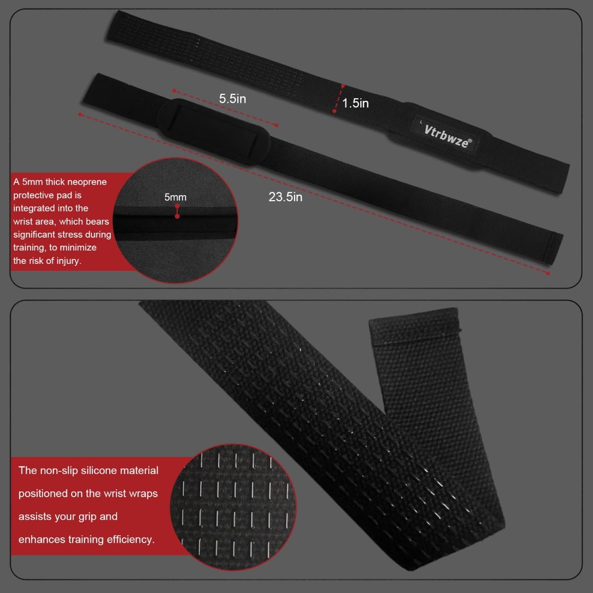 Vtrbwze Gym Lifting Straps for Weightlifting & Deadlift - Non-Slip Silicone Grip, Padded Wrist Support for Bodybuilding, Workout & Strength Training, Unisex Design for Men & Women (black)