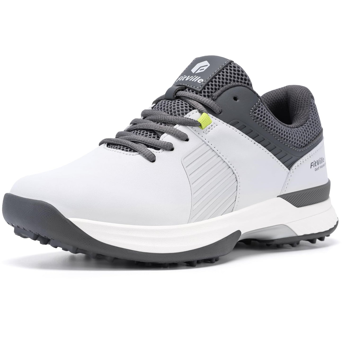 FitVille Wide Men's Golf Shoes Waterproof, Professional Outdoor Spiked Golf Shoes for Men with Arch Support(Misty Gray, 10 Wide)