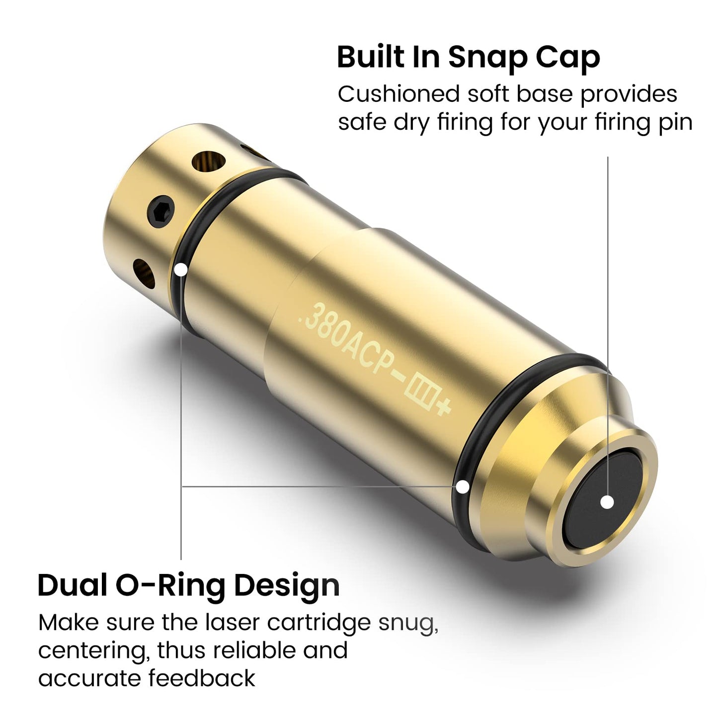 VOTATU .380 ACP Laser Training Cartridge, Training Laser with Built-in Snap Caps for Dry Fire Training, Extra O-Rings and Button Caps Included