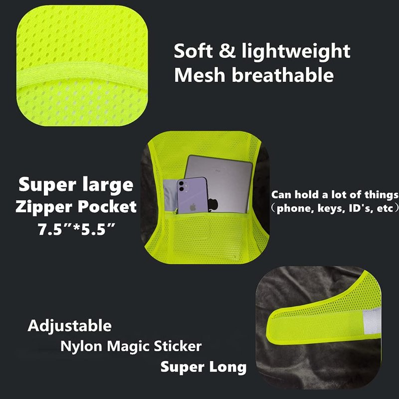 IDOU 2PACK Reflective Vest Safety Running Gear with Pocket, Ultralight &Adjustable Waist&360°High Visibility for Running,Jogging,Biking,Motorcycle,Walking,Women & Men/L