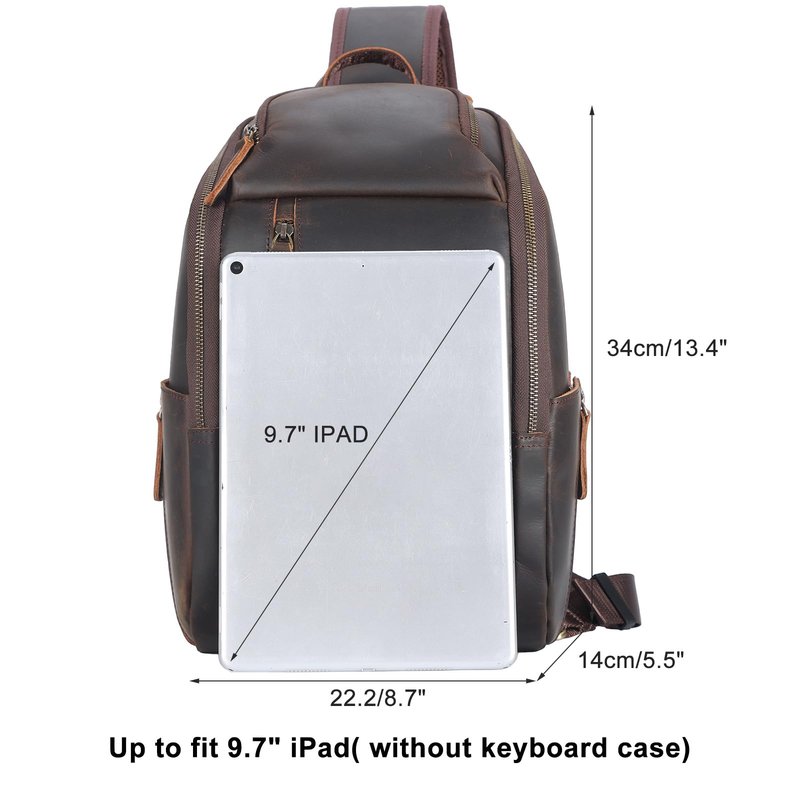 TIDING Genuine Leather Sling Bag Chest Pack for Men Casual Travel Shoulder Bag Sling Backpack fits 9.7" Tablet