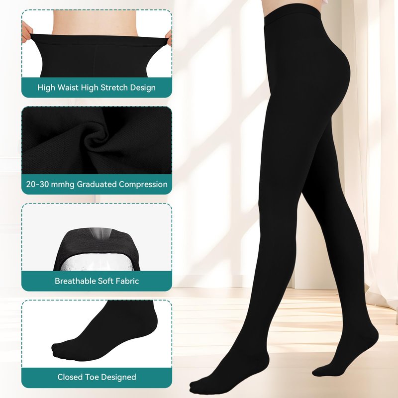 Orgood Compression Tights Women, 20-30 mmHg Graduated Compression Pantyhose for Women, Waist High Closed Toe Compression Stockings,Support Hose for Varicose Veins, Edema, Flight, DVT