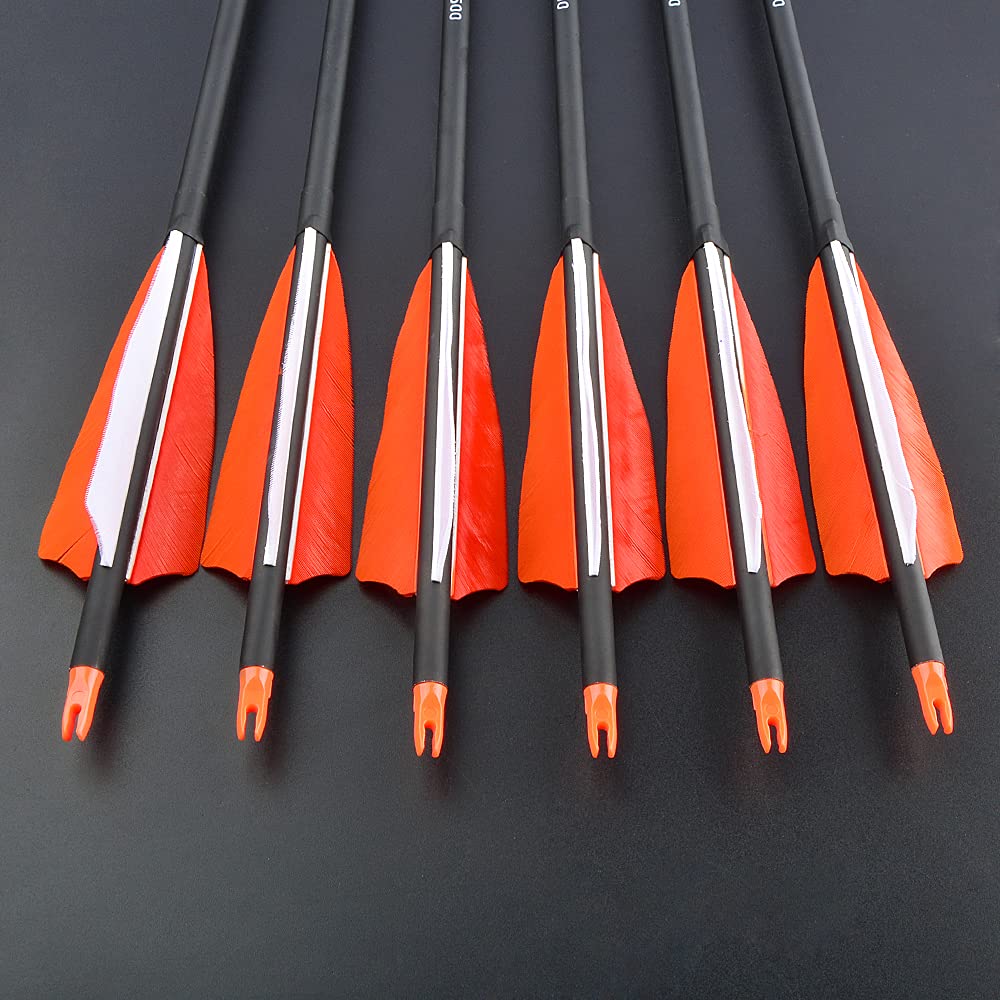 ZSHJGJR 30 Inch Archery Carbon Arrows Hunting Arrows with 4” Turkey Feather Target Practice Arrows Spine 500 for Compound & Recurve &Traditional Bow 6/12pcs (6 x Orange Arrows)