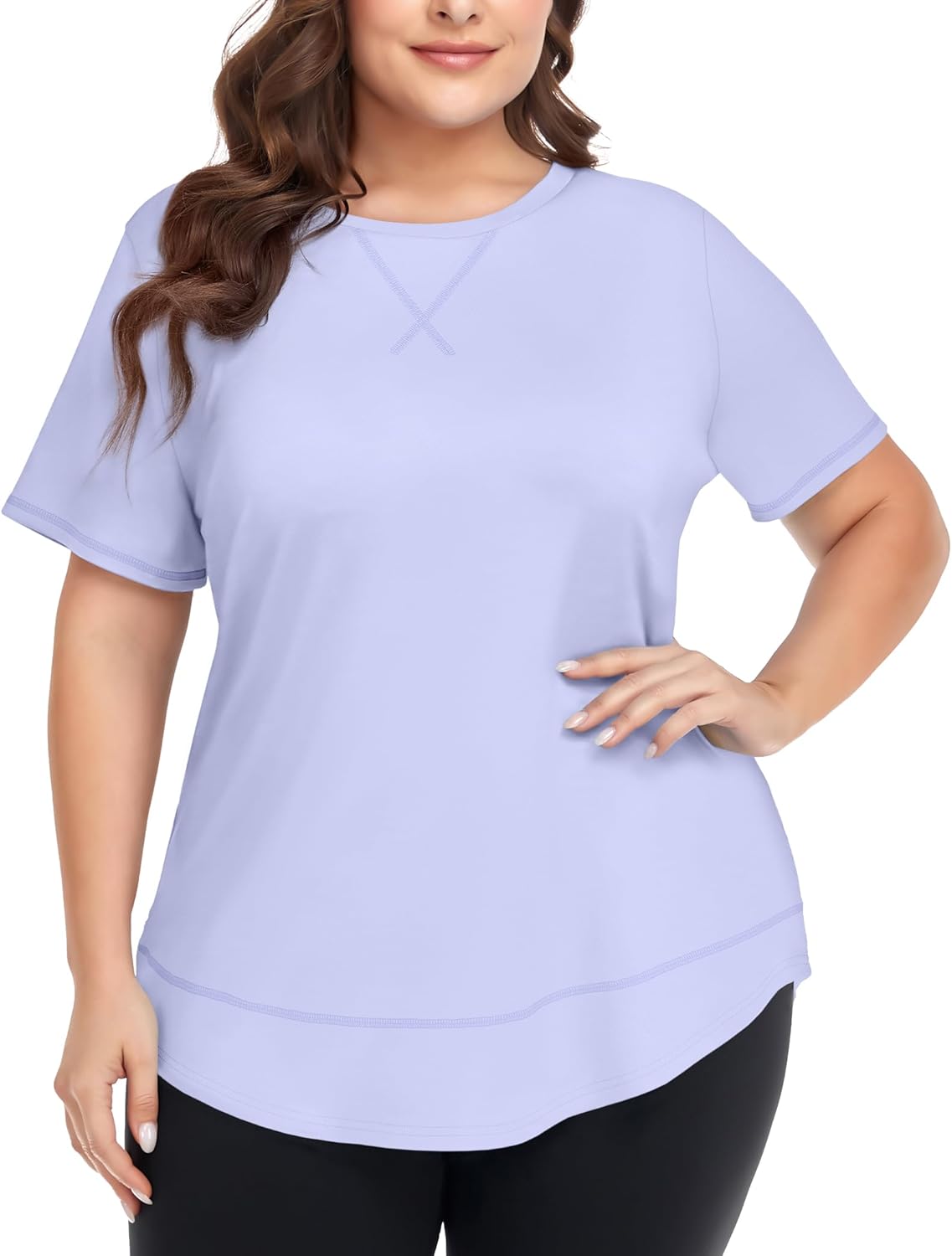 Plus Size Workout Tops for Women - Short Sleeve Loose Fit Athletic Gym & Yoga Shirts