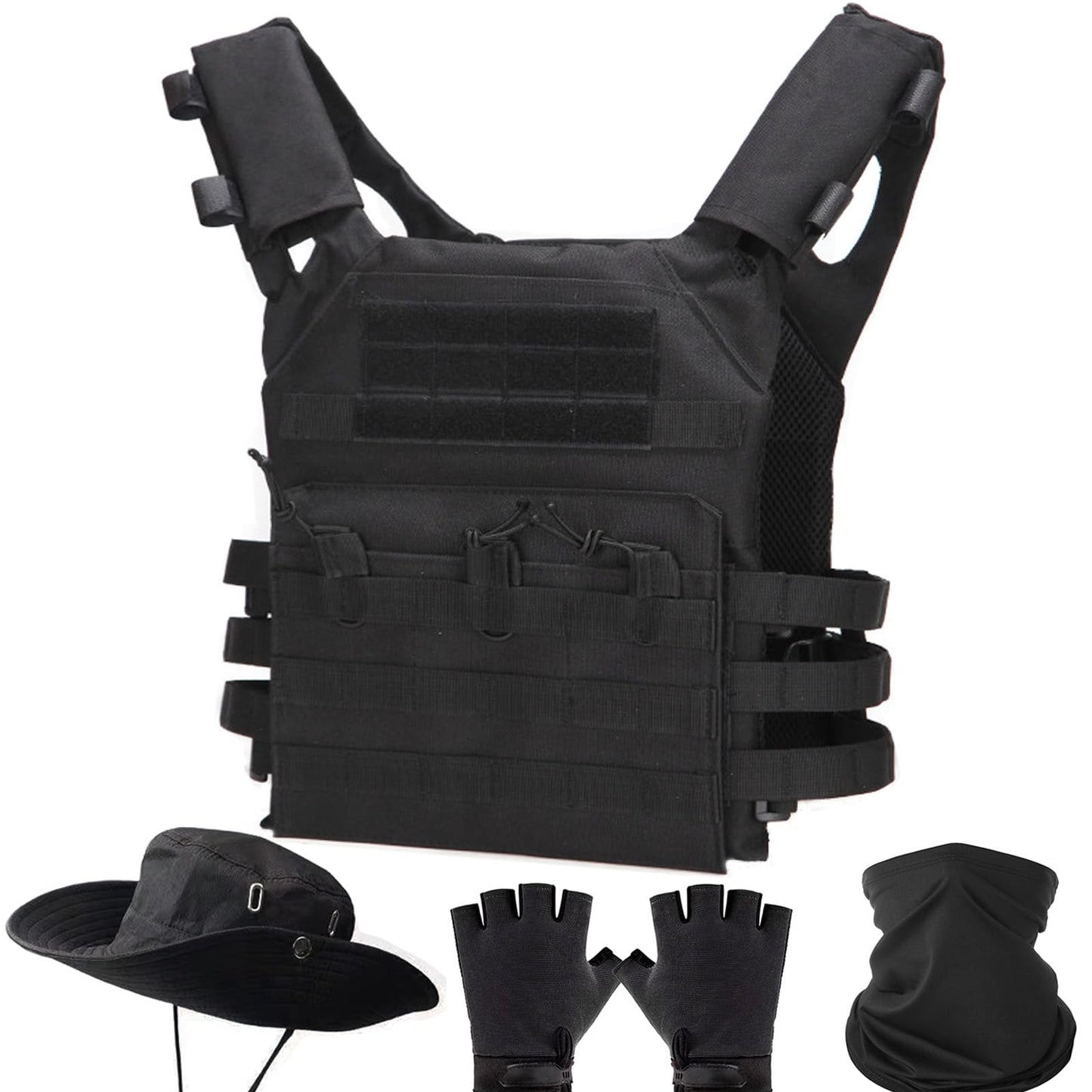 SANYETS Tactical Airsoft Vest,Black Lightweight Vest and Cap,Gloves,Balaclava for Costume, Men's Airsoft Tactical Gear