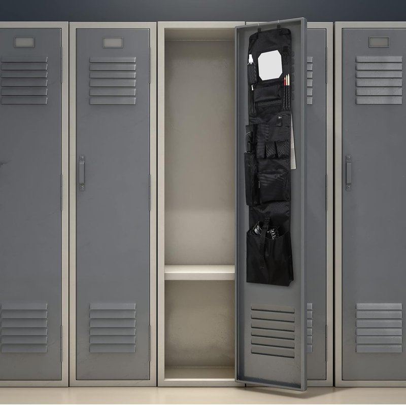 Police Style Hanging Closet Organizer - 52 x 11 Inches Door Shelf with Mirror for Law Enforcement | Black