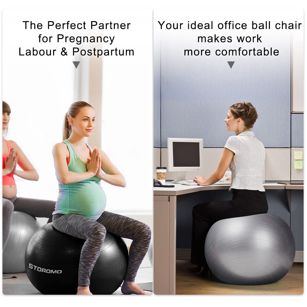 STOROMO Exercise Ball,Yoga Ball(with Exercise Tutorial)，Extra Thick Non-Slip,Holds 2500 lbs, Workout Ball for Pregnancy Birthing and Balance Stability (Black, 45cm/17.7in)