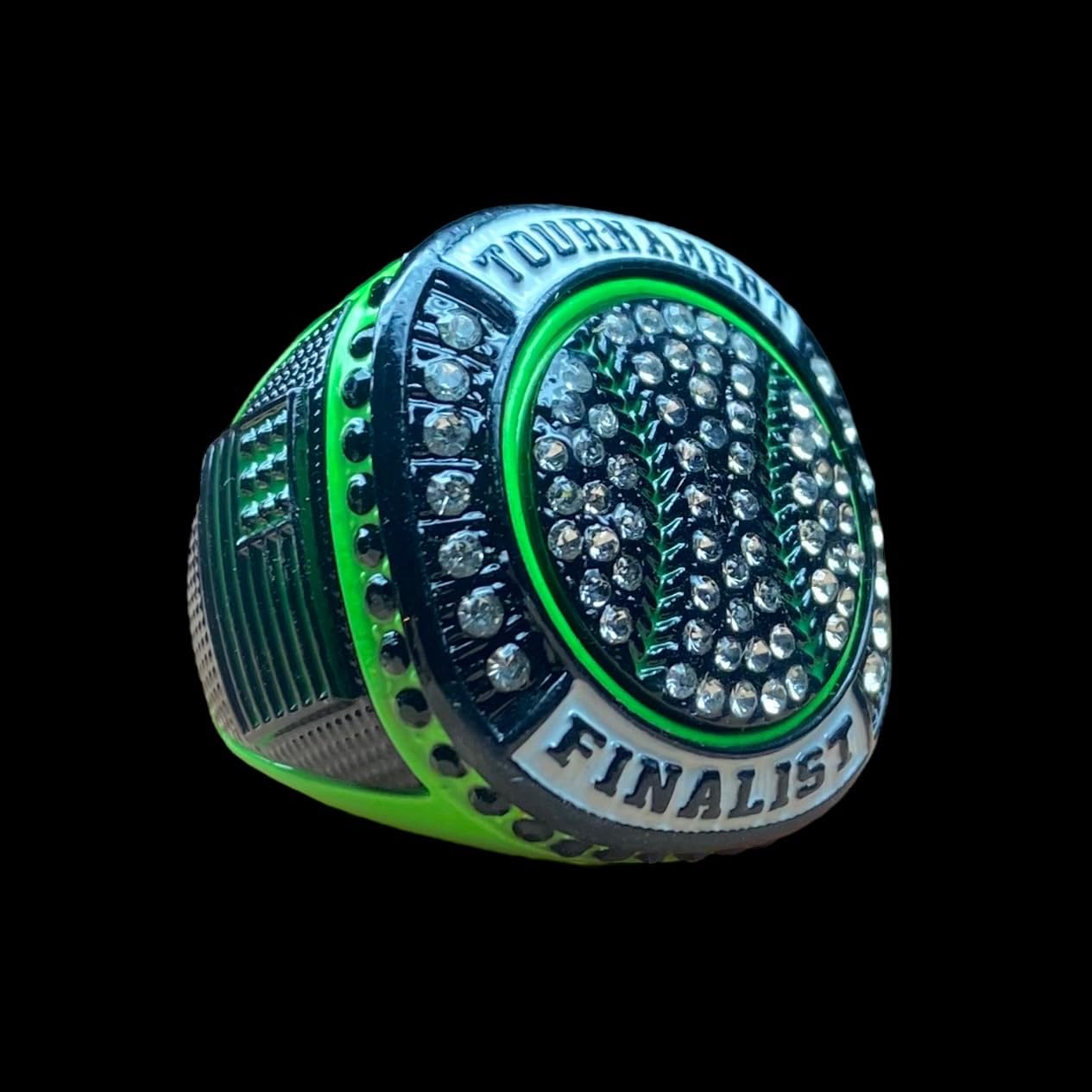 1 or 12 Pack Neon Green Baseball Softball Championship Trophy Ring Award for Tournament Champion or Finalist (Finalist, 12)