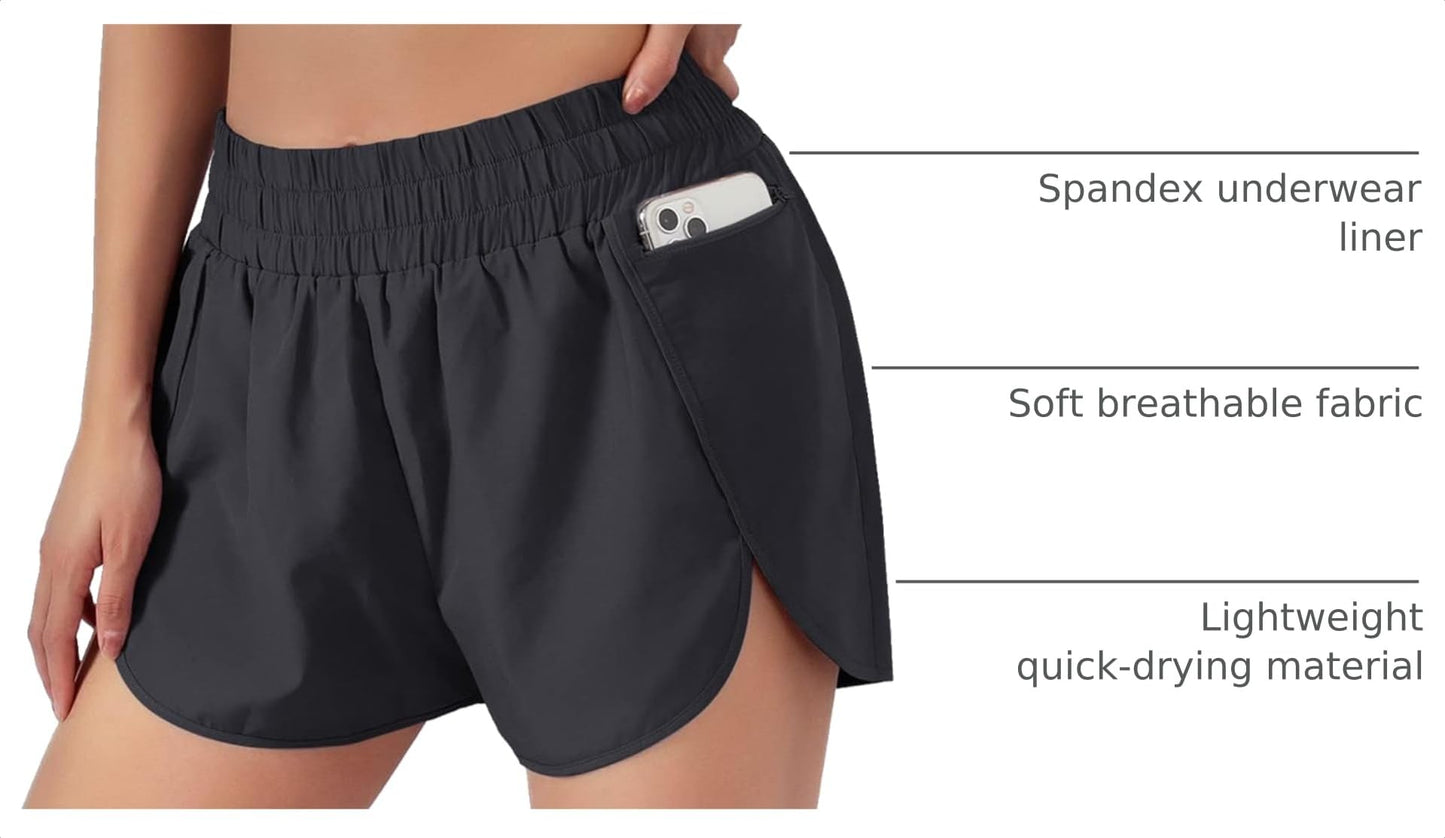 Blooming Jelly Womens Quick-Dry Running Shorts Sport Athletic Active Workout Shorts with Pockets 1.75" (Medium, Black)