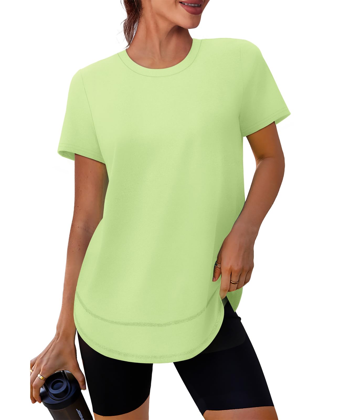 Spring Summer Tops for Women Short Sleeve Hiking Shirts Athleisure Golf Shirt Beach Fashion Curved Hem Loose Fit Blue XXL