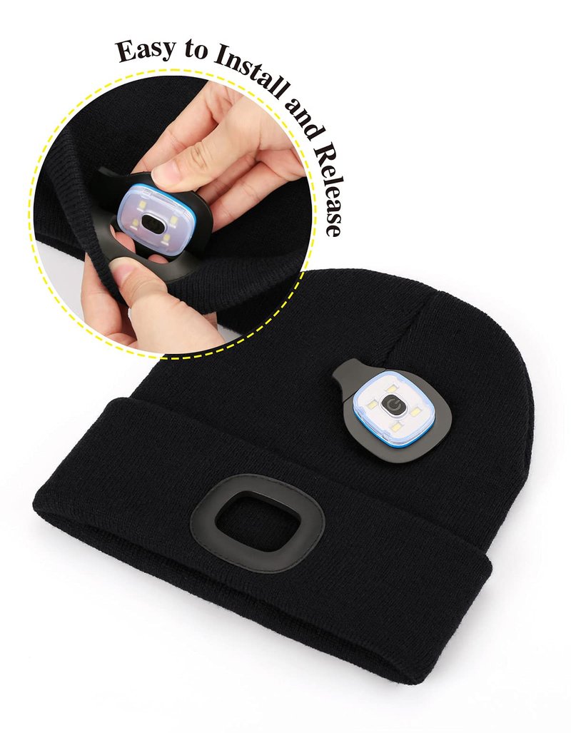 MELASA Unisex Hat with Light, USB Rechargeable Hands Free Headlamp LED Beanie, Winter Gifts for Men Dad Father Husband Him