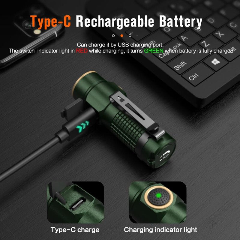 NICRON C1 EDC Flashlight Rechargeable, 1200 High Lumens Type C Charging Pocket Light with Tail Magnet - Small and Powerful Flashlight Dual-Way Clip Portable IPX8 Waterproof for Camping and Daily Use